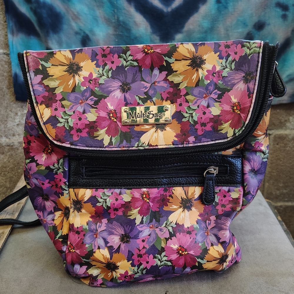 Floral Women's Bag Backpack (Small) - Purple and Yellow Floral Multisac